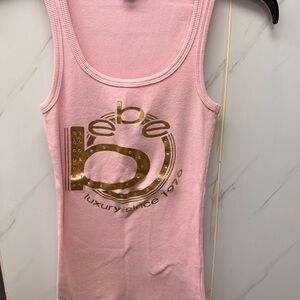 Bebe Pink Tank Top with Gold Logo Rhinestones size Small